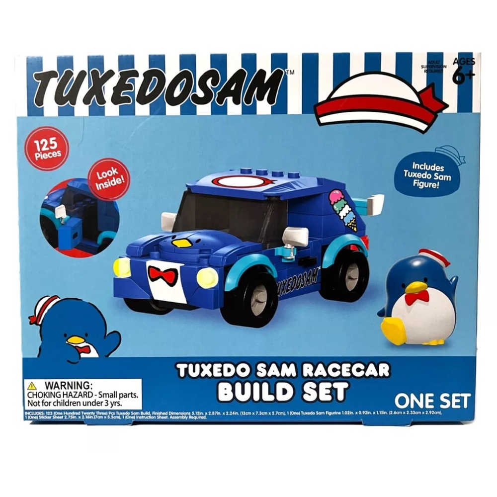 New Sanrio Hello Kitty Tuxedo Sam Racecar Build Set 125 Pc W/ Tuxedo Sam Figure